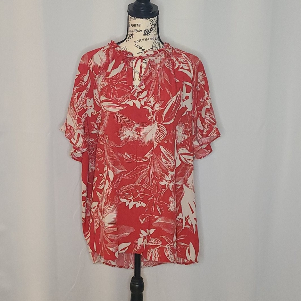 Liz Claiborne Red Floral Print Blouse